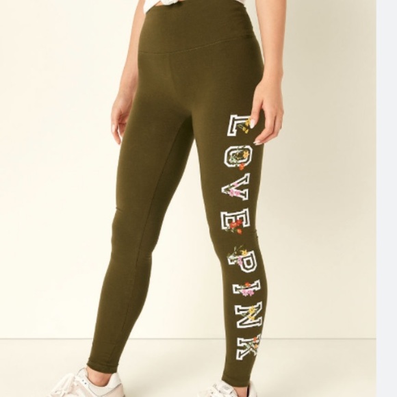 NWT Pink Cotton High Waist Full Length Legging - Deep Olive with Floral graphic - Picture 5 of 14